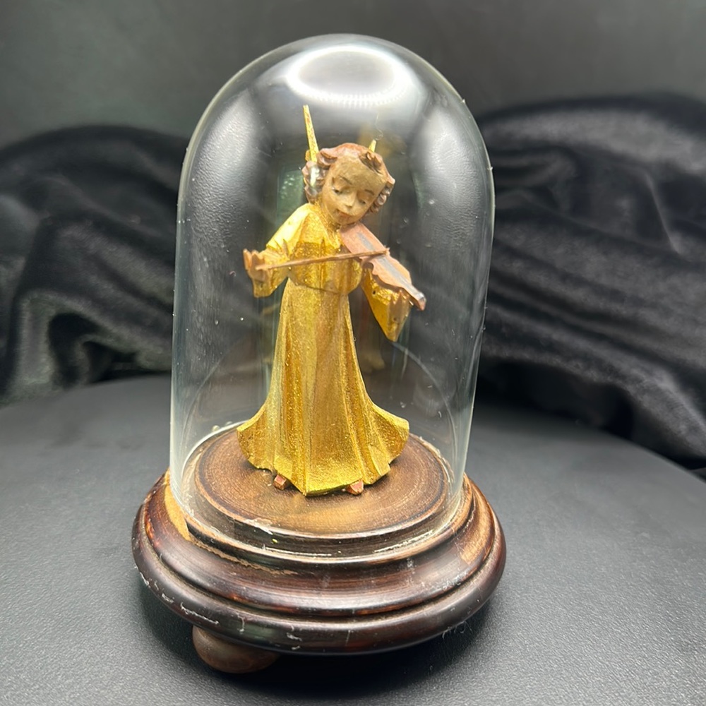 - 1962 Christmas Gift. Miniature Wood Sculpture (Angel Playing Violin) Cle…